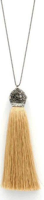 FANCY NECKLACE WITH BEIGE TUFT κολιέ με αλυσίδα από επαργυρωμένο ορείχαλκο