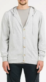 Cotton Blend Knitted Hooded Sweater Melange Grey