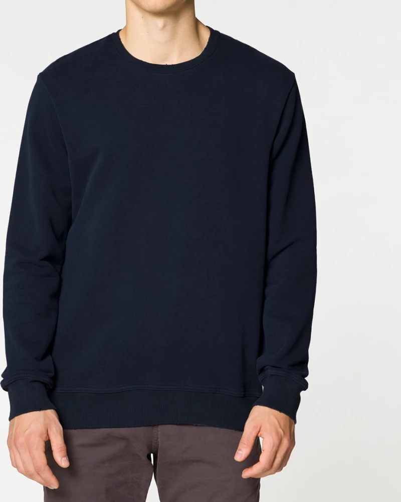 Distressed Crew-Neck Sweatshirt Navy Blue