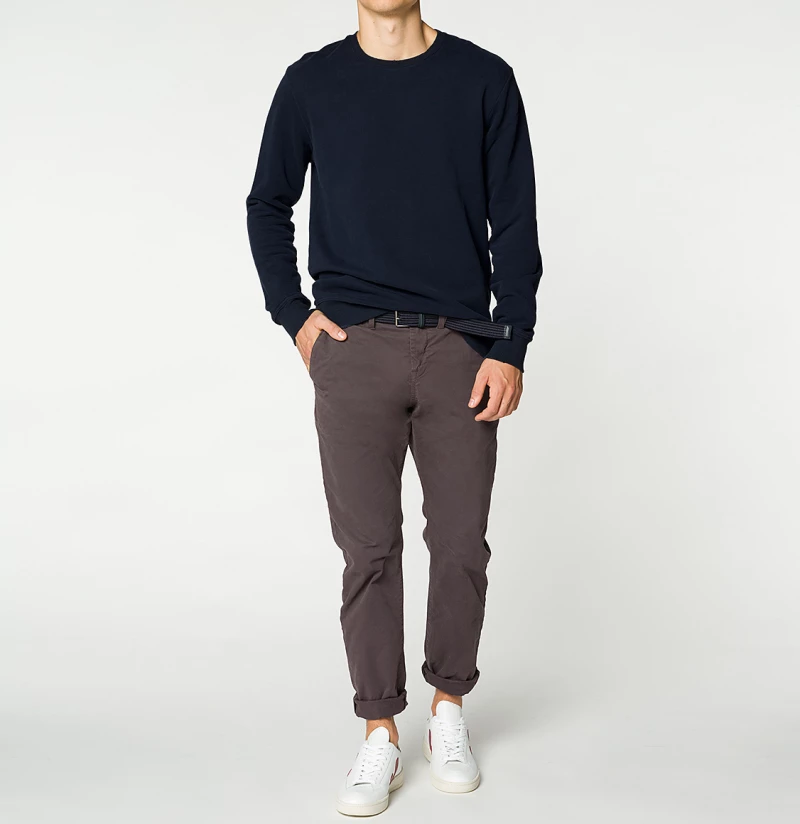 Distressed Crew-Neck Sweatshirt Navy Blue