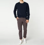 Distressed Crew-Neck Sweatshirt Navy Blue