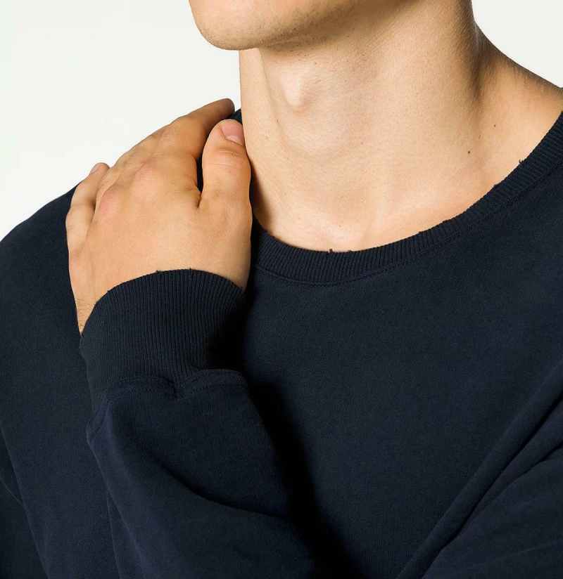 Distressed Crew-Neck Sweatshirt Navy Blue