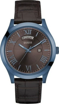 Guess Guess Ανδρικό Ρολόι Με Καφέ Δερμάτινο Λουράκι W0792G6
