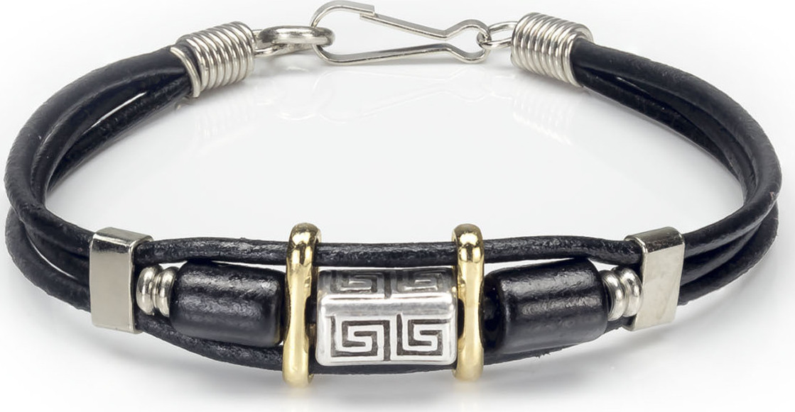 Βραχιόλι διπλός μαίανδρος με κεραμικές χάντρες - Μαύρο