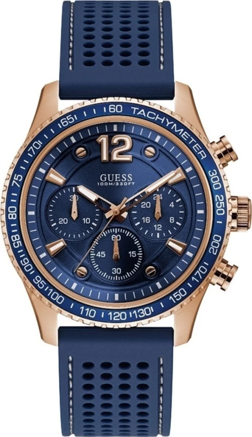 Guess Guess Ανδρικό Ρολόι Χρονογράφος Με Μπλε Καουτσούκ Λουράκι W0971G3