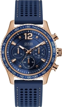 Guess Guess Ανδρικό Ρολόι Χρονογράφος Με Μπλε Καουτσούκ Λουράκι W0971G3