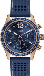 Guess Guess Ανδρικό Ρολόι Χρονογράφος Με Μπλε Καουτσούκ Λουράκι W0971G3