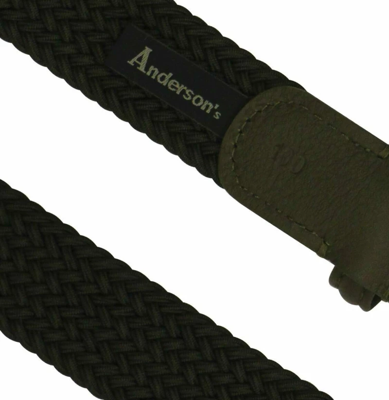 Anderson's Leather-Trimmed Woven Belt Green