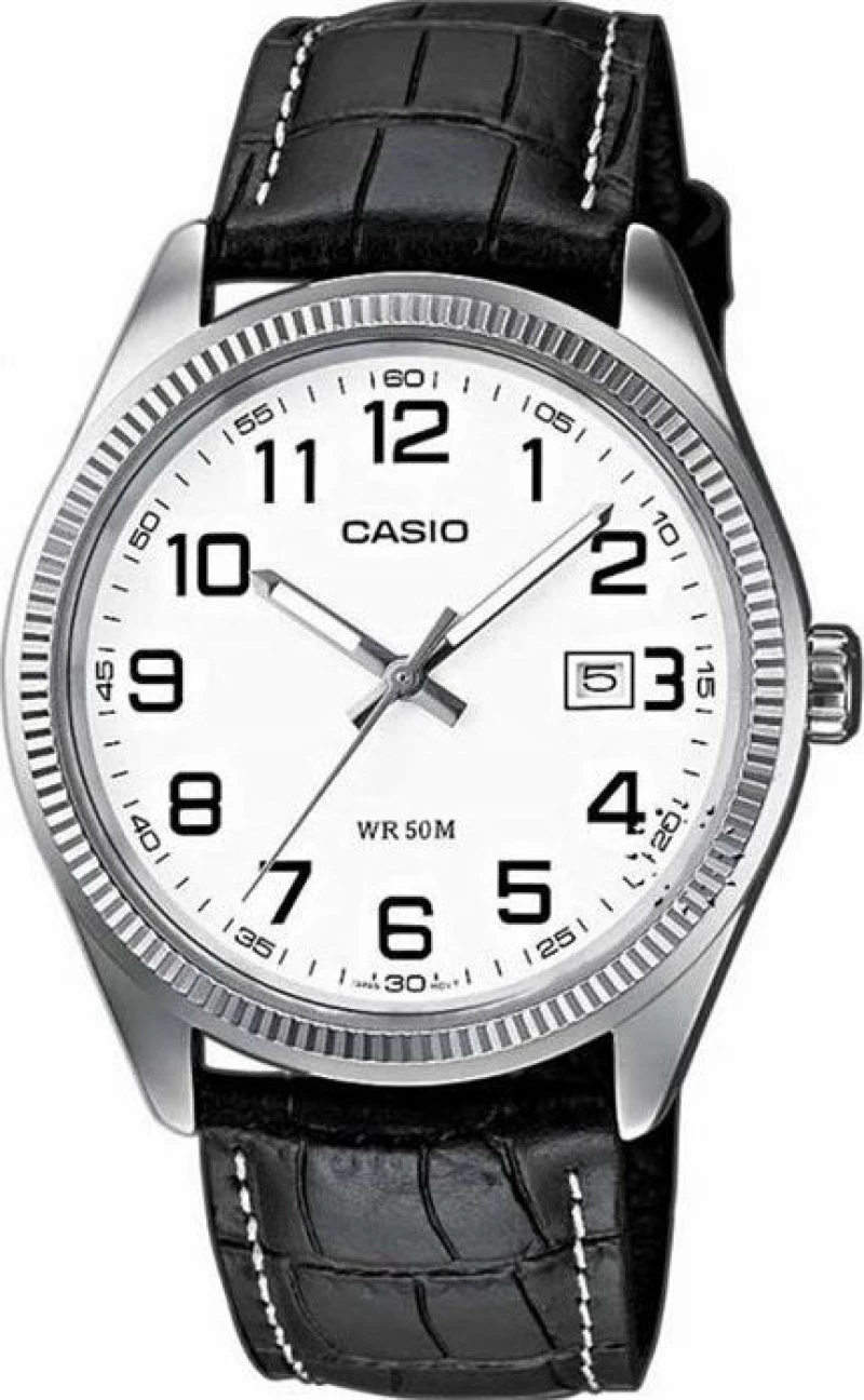 Casio Ρολόι με Δερμάτινο Λουράκι σε Μαύρο χρώμα
