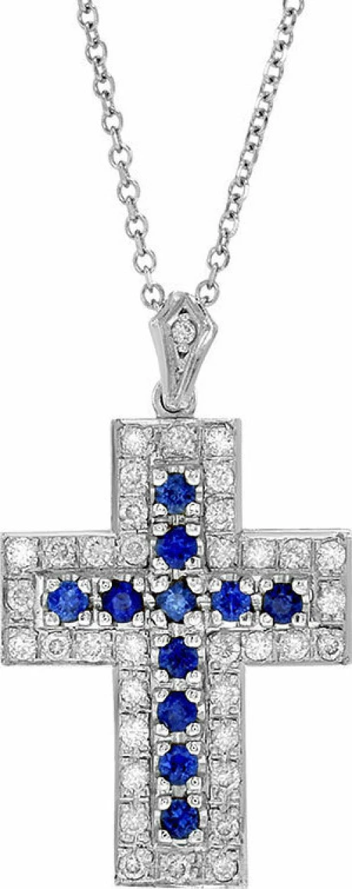 Γυναικείο Σταυρος, με Ζαφείρια 0,44ct σε Λευκό χρυσό στα Κ18