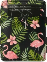 Hunterson Magic Coin Wallet - Δερμάτινο Πορτοφόλι με RFID - Flamingo Print