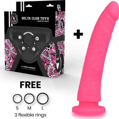 DELTA CLUB TOYS HARNESS +& DONG PINK SILICONE 23x4.5cm