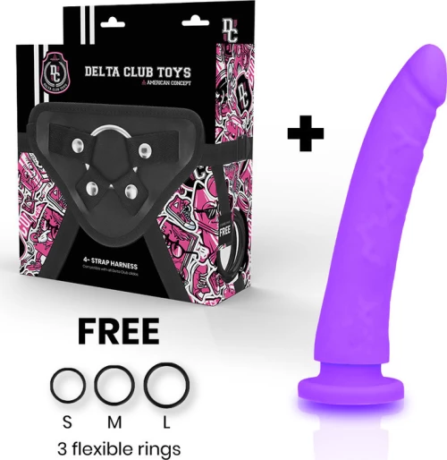DELTA CLUB TOYS HARNESS +& DONG PURPLE SILICONE 17x3cm