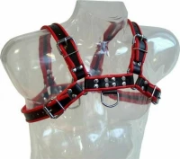 LEATHER BODY CHAIN HARNESS III BLACK/RED
