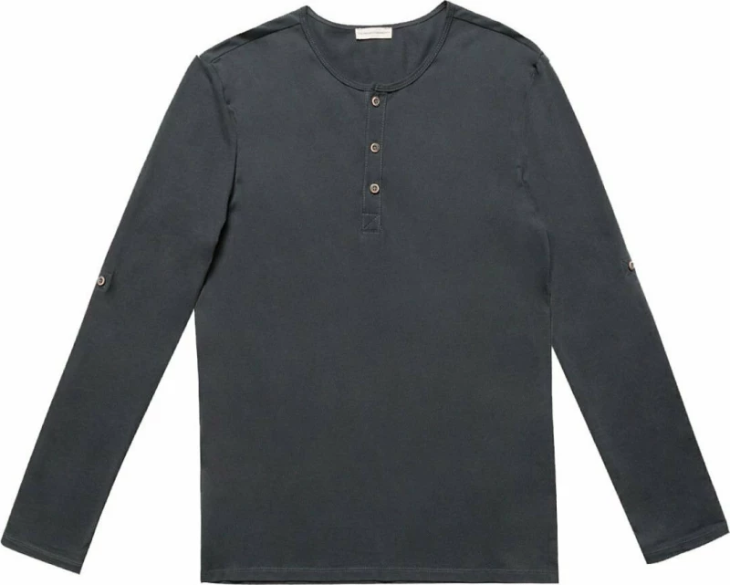 The Project Garments Henley Organic Cotton Long Sleeve T-shirt Asphalt Grey