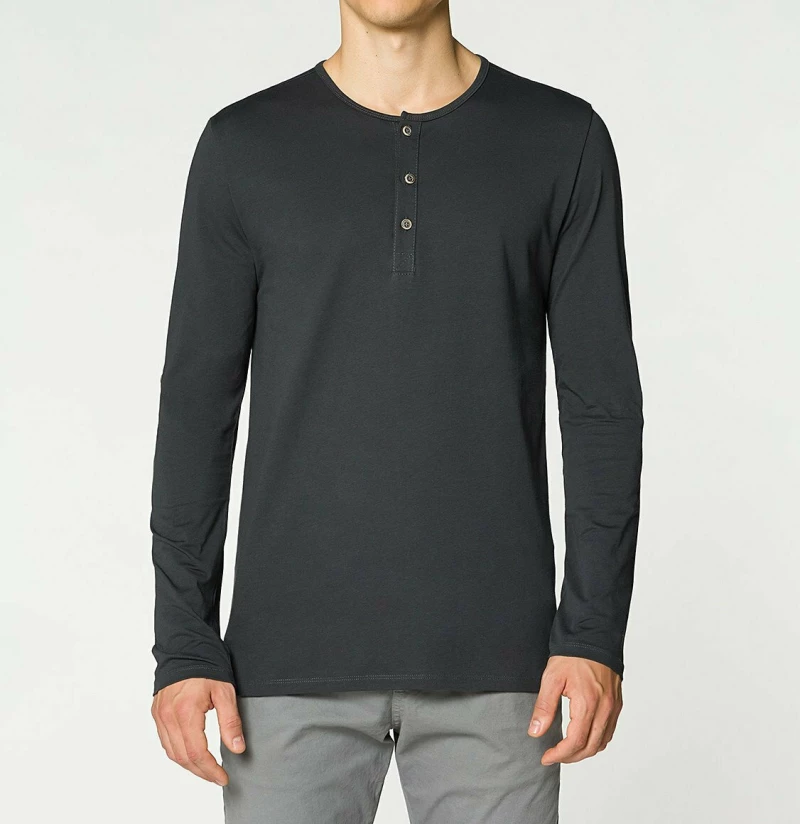 The Project Garments Henley Organic Cotton Long Sleeve T-shirt Asphalt Grey