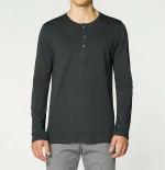 The Project Garments Henley Organic Cotton Long Sleeve T-shirt Asphalt Grey