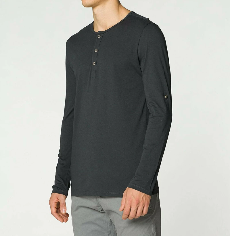 The Project Garments Henley Organic Cotton Long Sleeve T-shirt Asphalt Grey