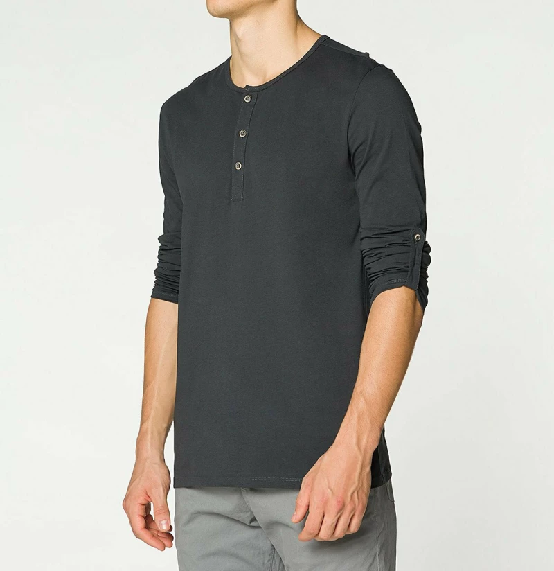 The Project Garments Henley Organic Cotton Long Sleeve T-shirt Asphalt Grey
