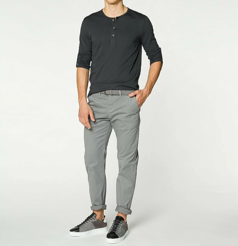 The Project Garments Henley Organic Cotton Long Sleeve T-shirt Asphalt Grey