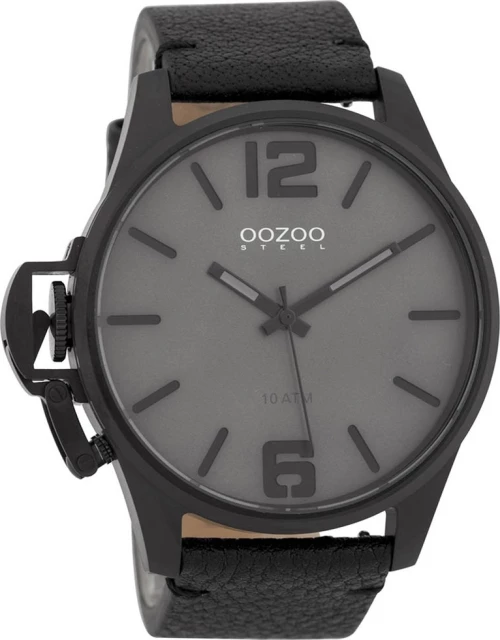 Oozoo Steel Osgr17 Black Leather Strap