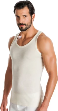 Minerva Ανδρική Φανέλα Μάλλινη Χωρίς Μανίκι Rib Wool Merinos Εκρού