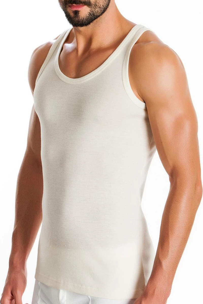 Minerva Ανδρική Φανέλα Μάλλινη Χωρίς Μανίκι Rib Wool Merinos Εκρού