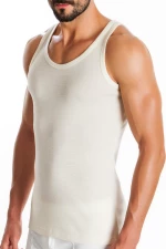 Minerva Ανδρική Φανέλα Μάλλινη Χωρίς Μανίκι Rib Wool Merinos Εκρού