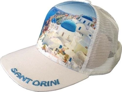 Atlantis Mesh Souvenir Καπέλο Santorini Σαντορίνη Πεντάφυλλο τζόκεϊ 100% Πολυέστερ WHITE