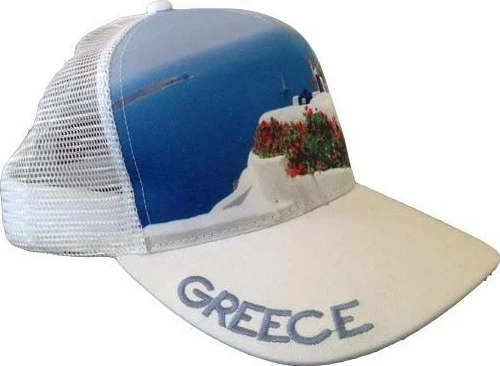 Atlantis Mesh Souvenir Καπέλο Greece Ελλάδα Πεντάφυλλο τζόκεϊ 100% Πολυέστερ WHITE