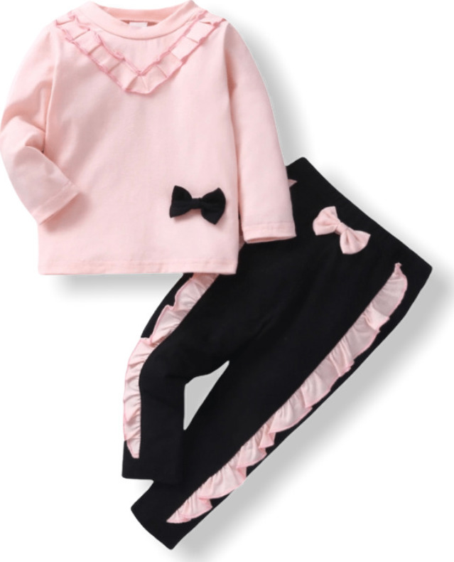 Baby Girl Ruffled Set - Pink/Black
