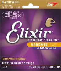 ELIXIR 16152 NanoWeb Phosphor 12Χορδης Ακουστικής 10-47 Light
