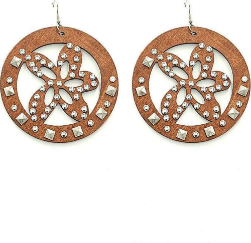 WOOD EARRINGS σκουλαρίκια ξύλινα με λουλούδι