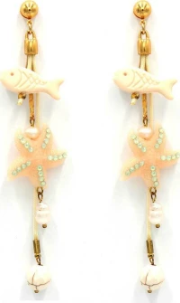 HANDMADE EARRINGS σκουλαρίκια με ψάρια +& αστερίες από επιχρυσωμένο ορείχαλκο