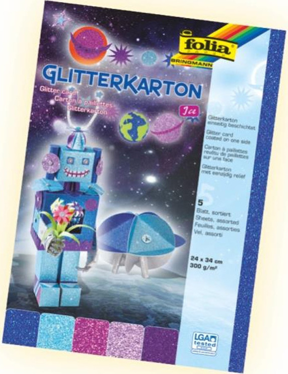 Χαρτί FOLIA GLITTER (24 x34 / 300gr) σετ 5 φύλλα - FOLIA