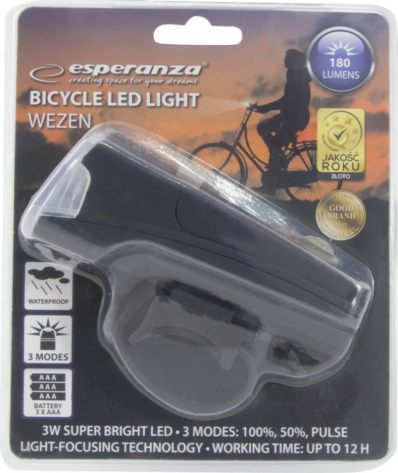 Esperanza Εμπρόσθιος Φωτισμός Ποδηλάτου Led 180 Lumens Wezen (Eot019)