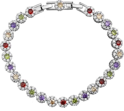 Βραχιόλι ασημί με πολύχρωμη ροζέτα