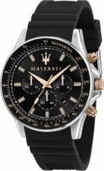 Maserati Ρολόι Χρονογράφος με Καουτσούκ Λουράκι σε Μαύρο χρώμα