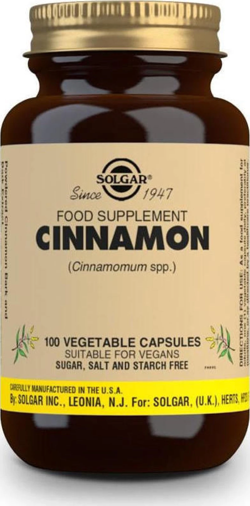 Solgar Cinnamon 500mg 100 φυτικές κάψουλες