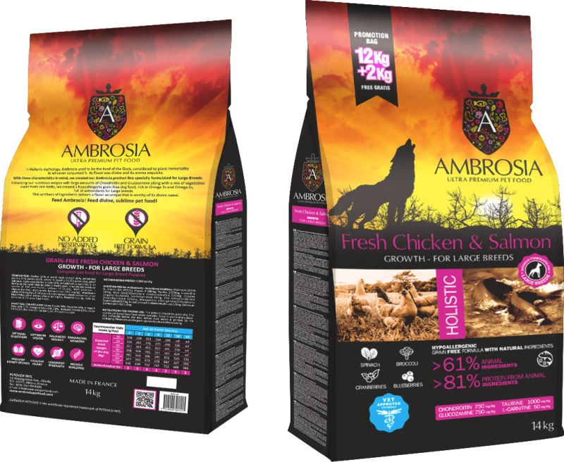 Ambrosia Grain Free Large Puppy Chicken & Salmon 12kg + 2kg