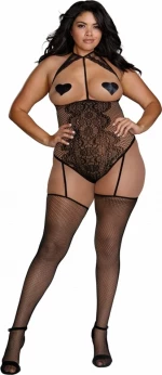 DREAMGIRL - FISHNET & LACE TEDDY BODYSTOCKING BLACK