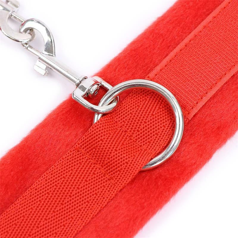 IntoYou Line Handcuffs Velcro Long Fur Red