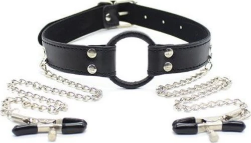 Toyz4lovers Ring Gag & Nipples Clamps Black