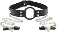Toyz4lovers Ring Gag & Nipples Clamps Black