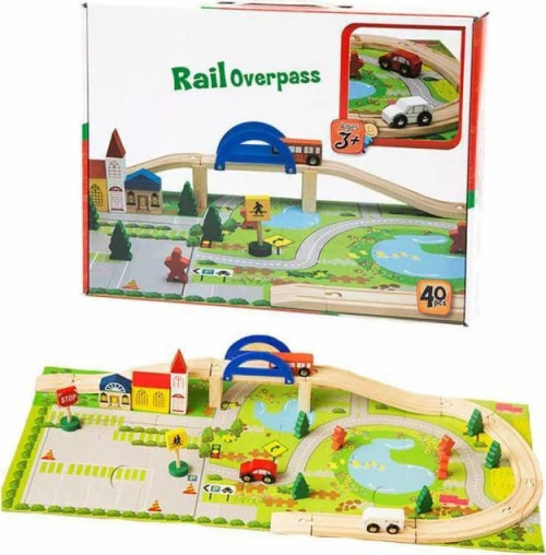 Zita Toys Ξύλινος Αυτοκινητόδρομος Με Σπίτια