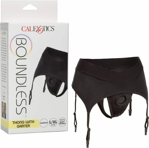 Calexotics Boundless Thong with Garter Black