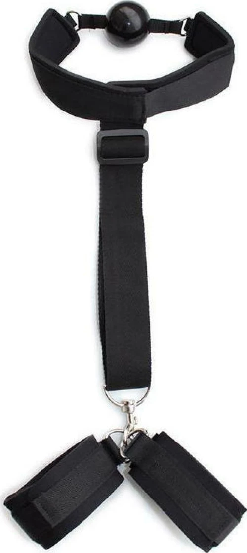 Fetish Addict Gag Ball with Back Restraint & Hand Cuff Black