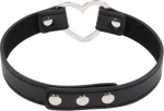 FETISH ADDICT COLLAR WITH HEART SHAPED HOOP ADJUSTABLE 41.5cm BLACK - ΚΟΛΑΡΟ ΜΕ ΚΑΡΔΙΑ ΜΑΥΡΟ