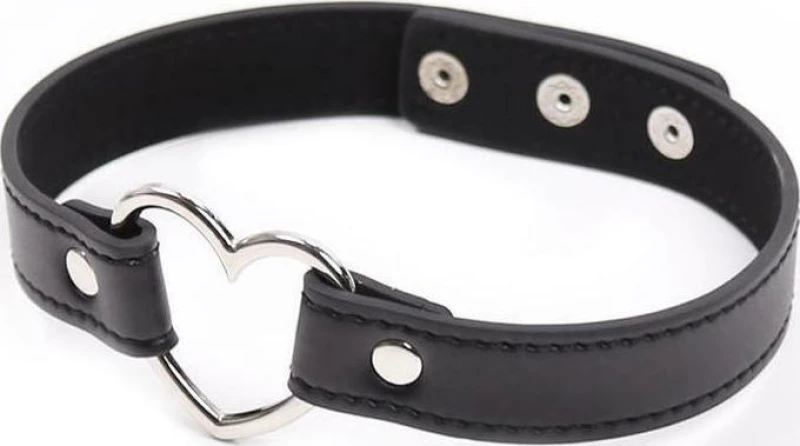 FETISH ADDICT COLLAR WITH HEART SHAPED HOOP ADJUSTABLE 41.5cm BLACK - ΚΟΛΑΡΟ ΜΕ ΚΑΡΔΙΑ ΜΑΥΡΟ