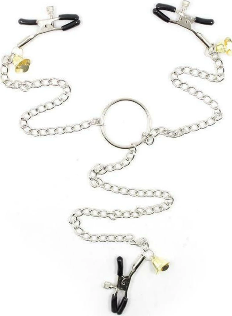 Fetish Addict Nipple &Clit Clamps with Bells & Chain Silver